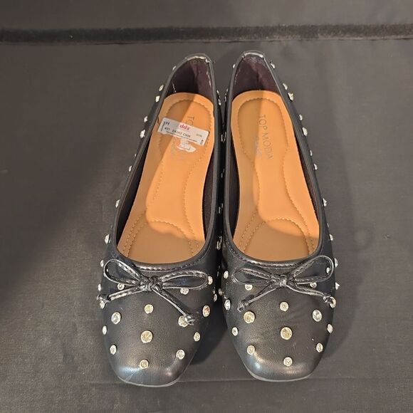 BRAND NEW TOP MODA BOWNOT RHINESTONE EMBELLISHMENTS BALLET FLATS - Picture 2 of 15